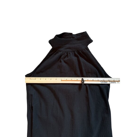 Black Gauzy Halter Neck Dress Sleeveless Textured Keyhole Detail Mini - Picture 5 of 6